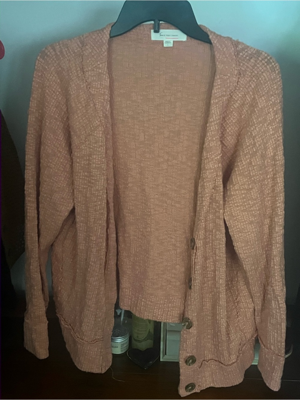 Vince Camuto Open-Front Textured Cardigan in Dusty Pink